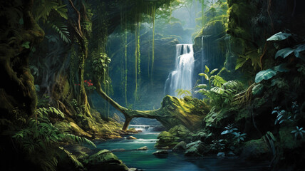 Lush tropical rainforest dense foliage diverse wildlife