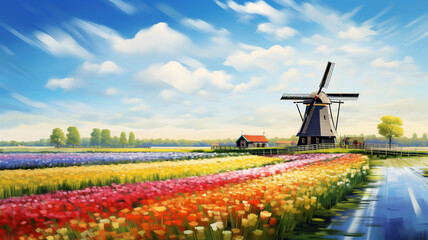 colorful tulip fields blooming flowers