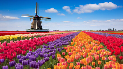 colorful tulip fields blooming flowers