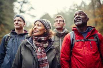 40-Something Interracial Friends Enjoying Hiking Adventure