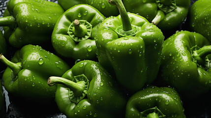 Bulgarian green pepper with water drops, cooking vegetables, pepper close-up - Powered by Adobe