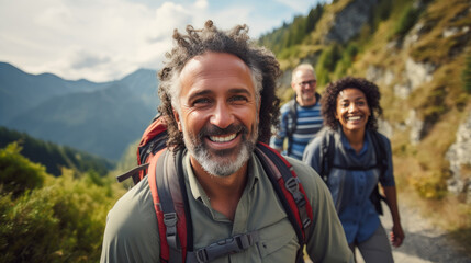 Diverse Middle-Aged Hikers Embracing Nature's Beauty