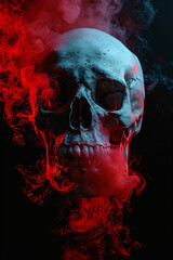 skull with red smoke - obrazy, fototapety, plakaty