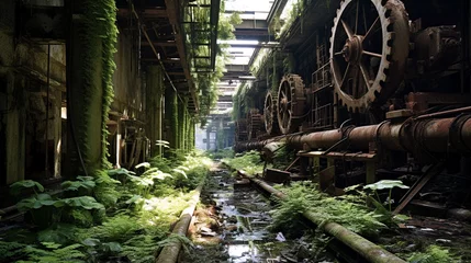 Poster "An abandoned industrial complex, rusted machinery overrun by vibrant greenery, reclaiming its space with nature's persistence." © Imran_Art