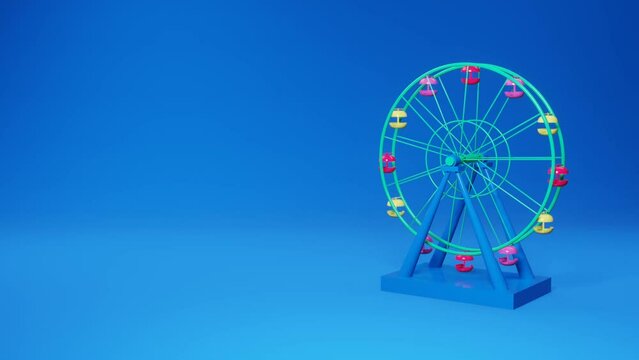 Ferris wheel icon 3d animated on a blue background	