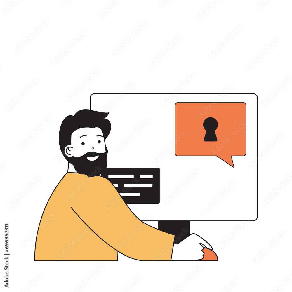 Leinwandbilder cyber security concept with cartoon people in flat design for web. man getting security verification