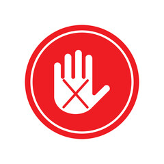 Do not touch hand icons, Simple red stop road sign with big hand symbol or icon vector illustration