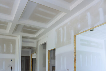 Plastering is complete drywall is ready for painting with new house being built