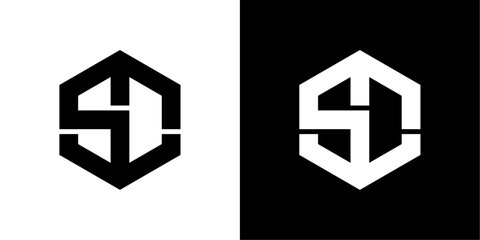 vector abstract sd logo combined with hexagons - obrazy, fototapety, plakaty