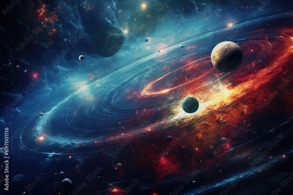 Wall mural abstract space background with planets and solar system.