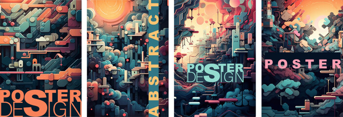 Set of abstract colorful posters for music, art  festival 