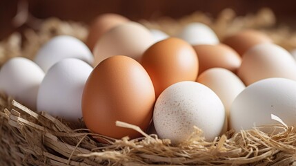 Close-up of Multi-Colored Eggs in a Basket