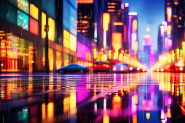 Urban Night Kaleidoscope: Mesmerizing multicolor bokeh and a cascade of lights form a vibrant cityscape against a black background