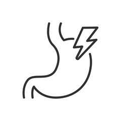 Stomach pain, linear icon. Pain in the gut, digestive disorder, inflammation. Line with editable stroke
