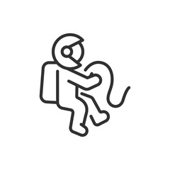 Astronaut in outer space, linear icon. Space exploration. Line with editable stroke