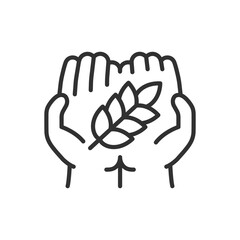 Spike in hand, linear icon. Agriculture. Line with editable stroke