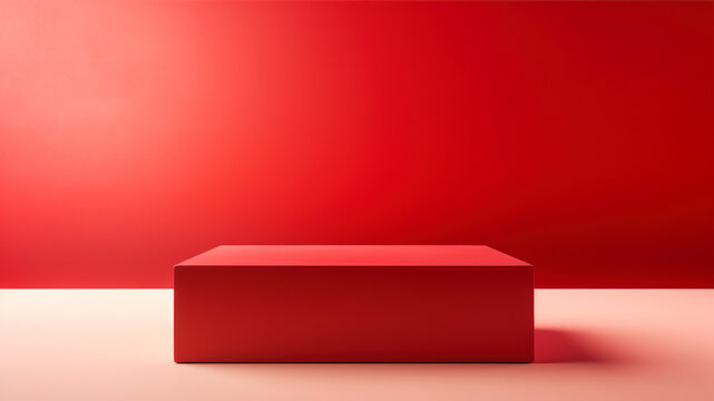 Red podium on a red background.