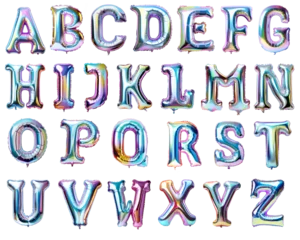 Crédence de cuisine en verre imprimé Ballon Letters of alphabet made with foil holographic birthday balloons