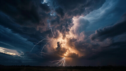 Stormy Symphony:  An electrifying shot capturing lightning streaks across a darkened sky, showcasing the raw power and beauty of a thunderstorm