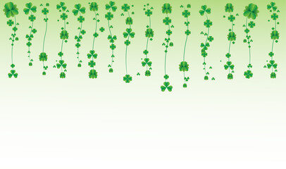 Clover banner. Patrick day background with vector four-leaf clover pattern background. Lucky green clover for Irish festival St Patrick s day. Vector green grass clover pattern background