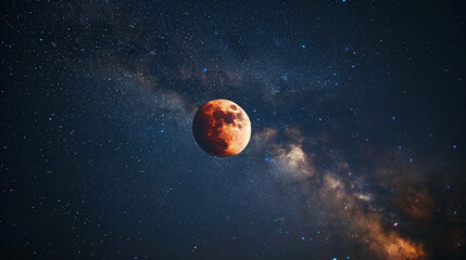 Obraz premium Supermoon Eclipse: The moon transitioning through a supermoon phase during a lunar eclipse, surrounded by stars in the night sky