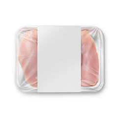 a image of a white chicken breast plastic tray with label isolated on a white background