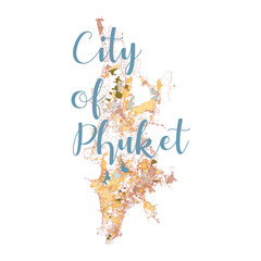 Phuket city Thailand Map with written headline City of Phuket. Travel the world concept Travel Memories, Map of Travel ,vector image for digital marketing and poster prints. - obrazy, fototapety, plakaty