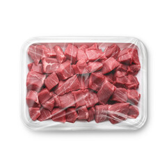 an image of a white diced meat plastic tray isolated on a white background