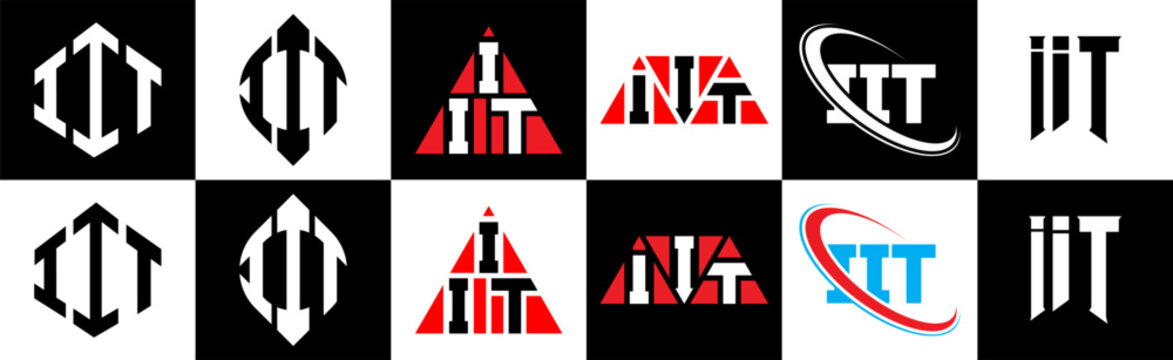 IIT letter logo design in six style. IIT polygon, circle, triangle, hexagon, flat and simple style with black and white color variation letter logo set in one artboard. IIT minimalist and classic logo