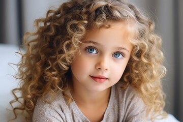 portrait of a cute blonde girl with curly hair