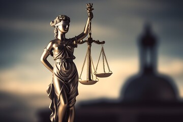 statue of lady justice holding justice scale stock photo