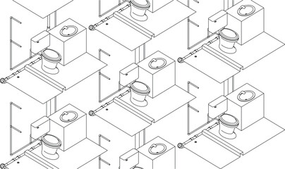 isometric bathroom and toilet design line drawing 3d illustration vector
