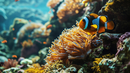  Tropical fish in a coral reef. Life in the coral reef underwater. Wildlife concept of ecological environment