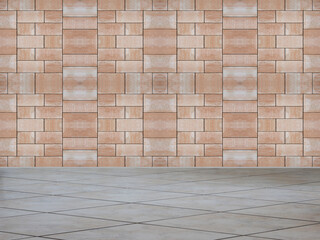 Gartenterrasse mit Hausmauer mit verschiedenen Fliesen	
