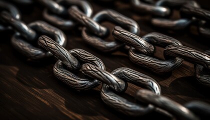 Close-Up of Metal Chain on Wooden Surface