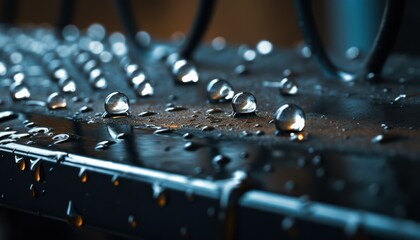 Close Up of Water Droplets on Machine - obrazy, fototapety, plakaty