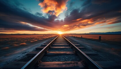 Obraz premium Train Track Leading into a Beautiful Sunset