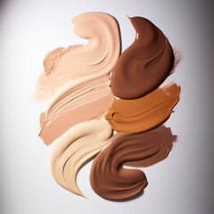 collection of various make up and cosmetic beauty products arranged on grey background