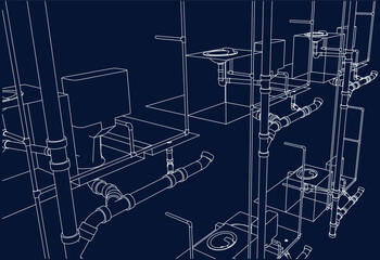 isometric bathroom and toilet design line drawing 3d illustration vector