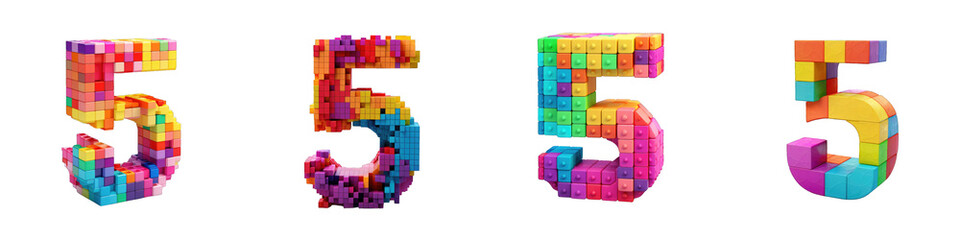 Number made of colorful cubes, logotype, number 5 , Five isolated on a transparent background