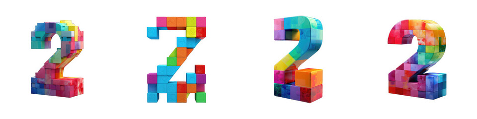 Number made of colorful cubes, logotype, number 2 , Two isolated on a transparent background