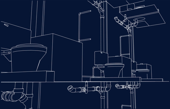 isometric bathroom and toilet design line drawing 3d illustration vector