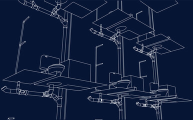 isometric bathroom and toilet design line drawing 3d illustration vector