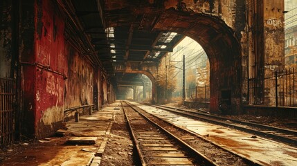 Fototapeta na wymiar Autumn's Echo: The Rustic Charm of an Abandoned Railway