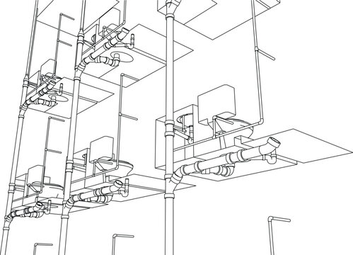 isometric bathroom and toilet design line drawing 3d illustration vector