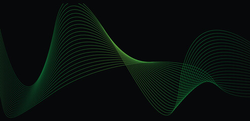 Green line wave and black abstract background