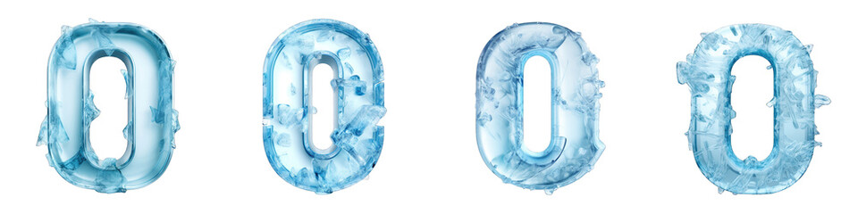 Ice style frozen Number, logotype, Number 0 , Zero isolated on a transparent background - obrazy, fototapety, plakaty