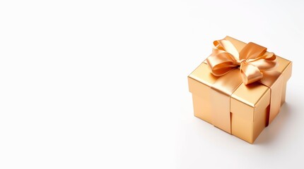 Obraz premium Golden gift box on white background with copy space.