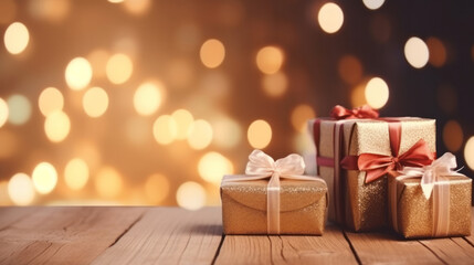 Two Beautifully Wrapped Presents on a Rustic Wooden Table