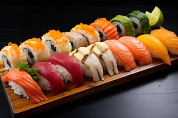 Exquisite Sushi Roll Platter. Scrumptious Japanese Cuisine for Satisfying Your Cravings